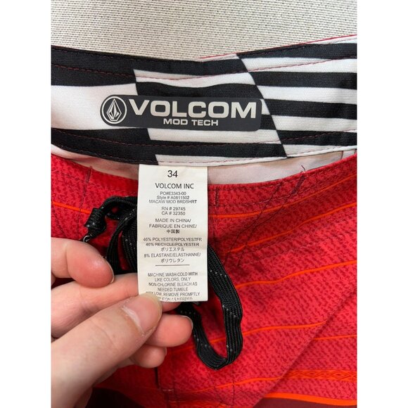 Volcom Mens Retro Board Shorts Drawstring Waist Stretch Sz 34 Multi Cargo Pocket - Picture 3 of 11